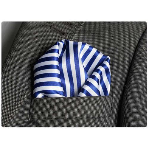 Mavi Beyaz Çizgili Cep Yaka Mendili