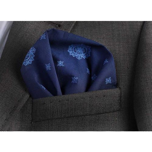 Lacivert Motifli Yaka Cep Mendili