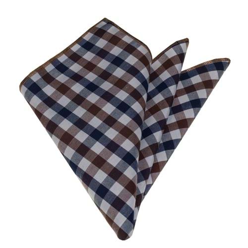 Brown White Navy Squares Pocket Square