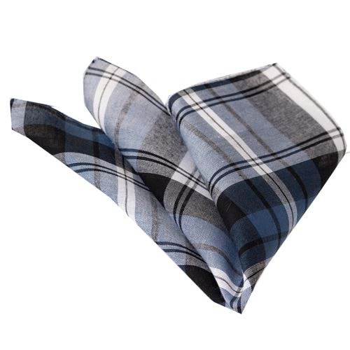 Navy Blue White Blue Plaid Check Breathable Cotton Handkerchief