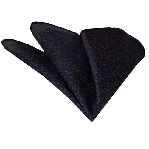 Navy Blue Brown Scalloped Self-Patterned Cotton Handkerchief