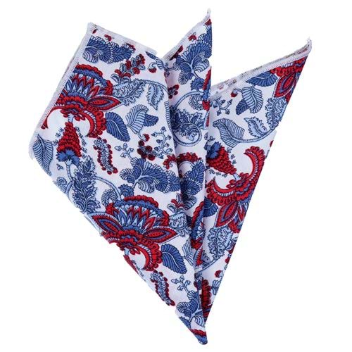 Blue Red Paisley Cotton Printed Pocket Square