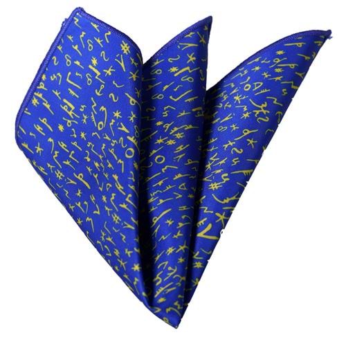 Yellow old letters on Blue Pocket Square