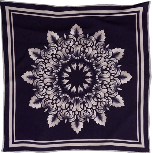 Navy Beige Floral Printed Special Cut Pocket Square