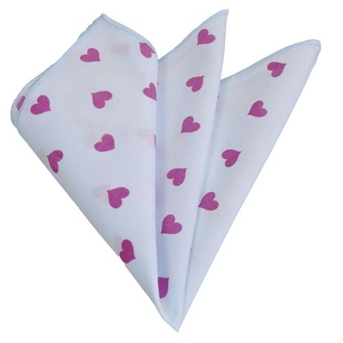 Blue with Pink Heart Pocket Square