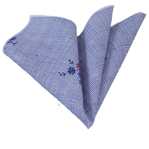 Blue Navy Checkered with Flower Cotton Pocket Square