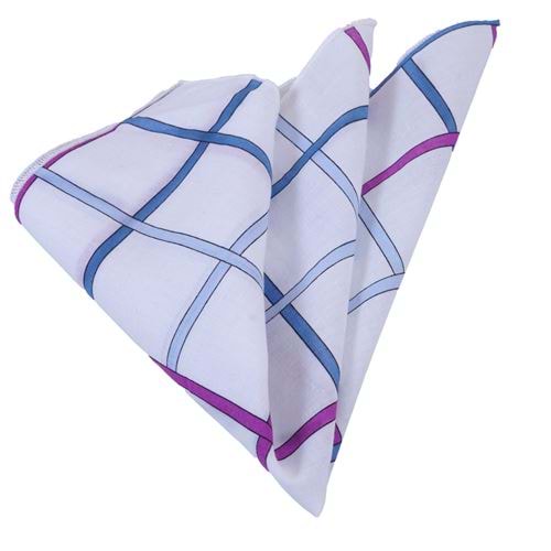Beige with Magenta Blue Lines Pocket Square