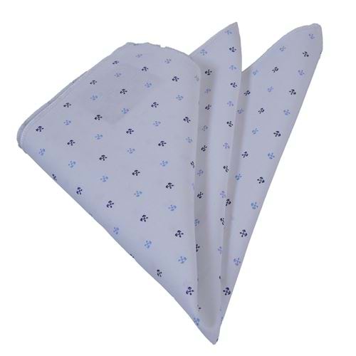 White Blue Anchors Pocket Square