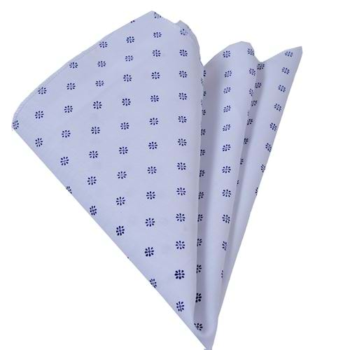 White Blue Floral Pocket Square