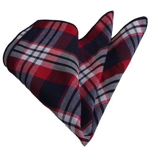 Red Navy White Plaid Pocket Square