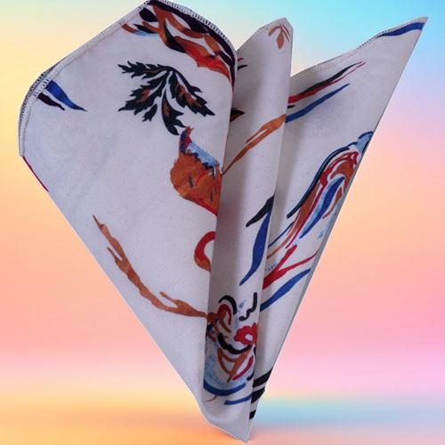 Beige Orange Flamingo Prined Pocket Square