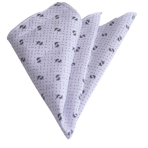 White Black Paisley Pocket Square