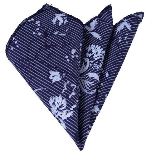 White Floral on Navy Pocket Square