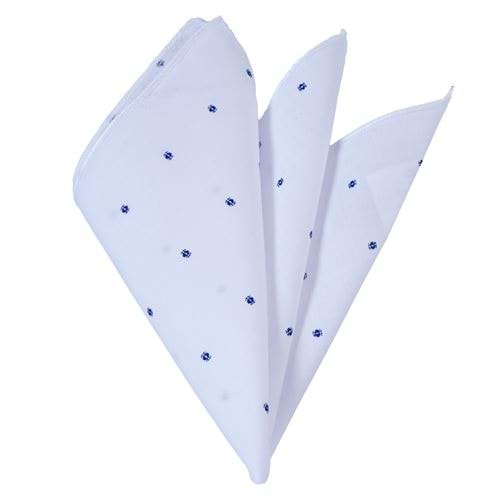 Navy Blue Patterned Cotton Collar Handkerchief on White