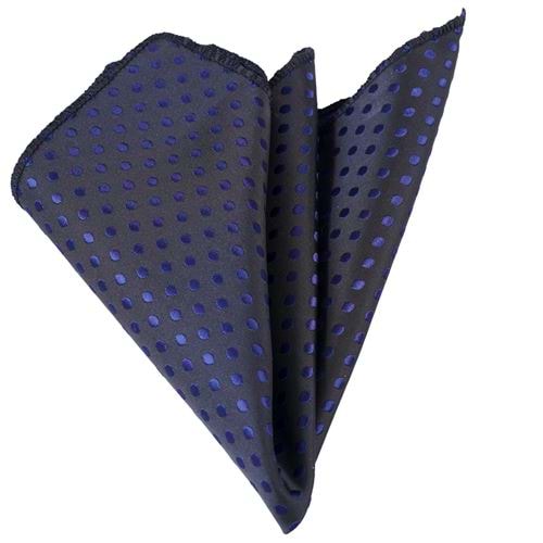 Navy Blue Polka Dot Jacquard Woven Collar Handkerchief on Black