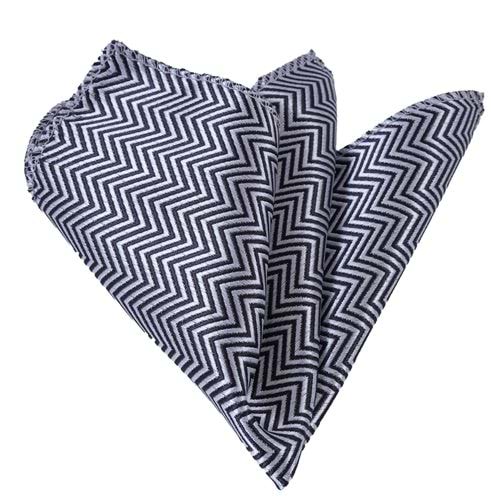 Silver and Black Zig Zag Pocket Square
