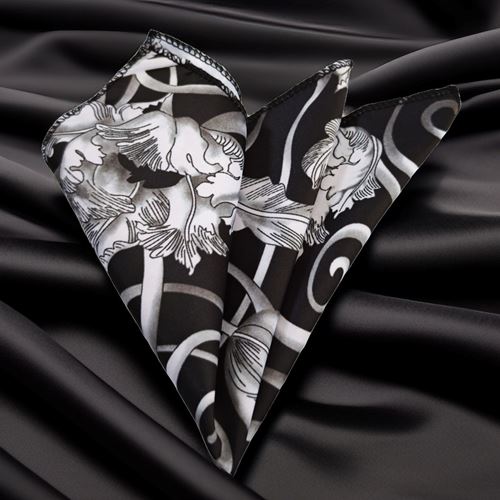 Black with Gray Paisley Pocket Square