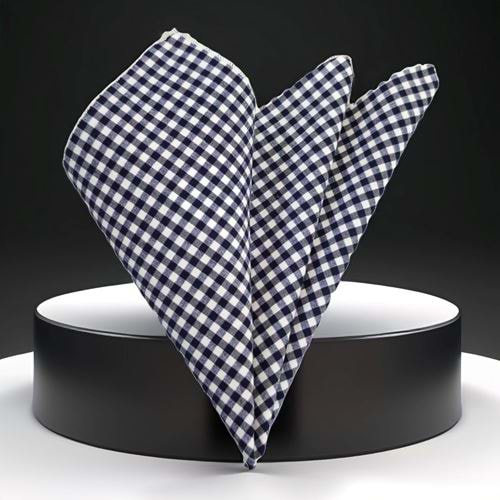 Navy and White Checkered Pocket Square