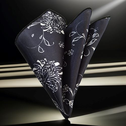 Black White Floral Pocket Square