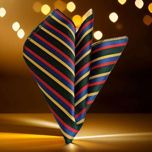 Red Blue Striped Jacquard Pocket Square