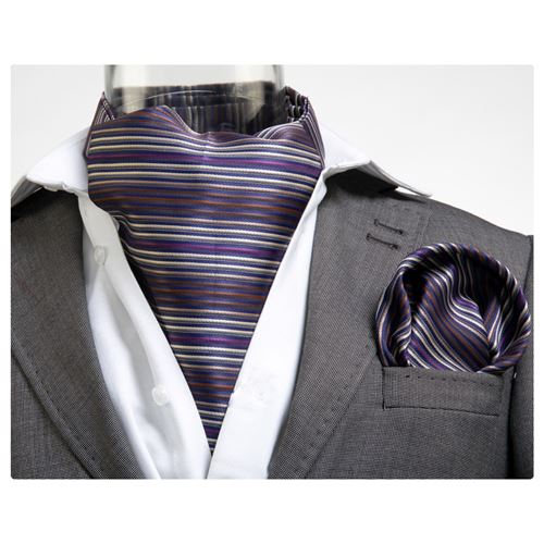 Purple Striped Jacquard Ascot Hanky Set