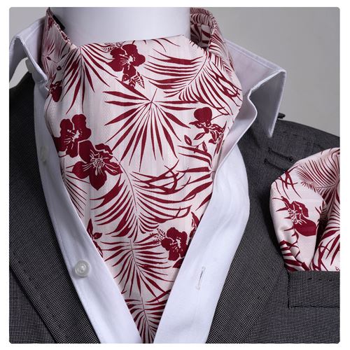 White Burgundy Hawaii Ascot Hanky Set