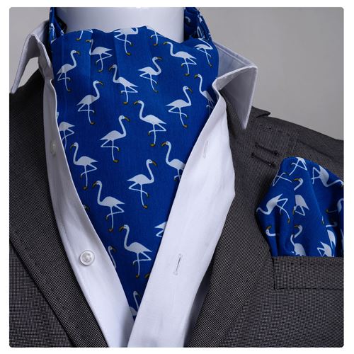 Blue with White Stork Ascot Hanky Set