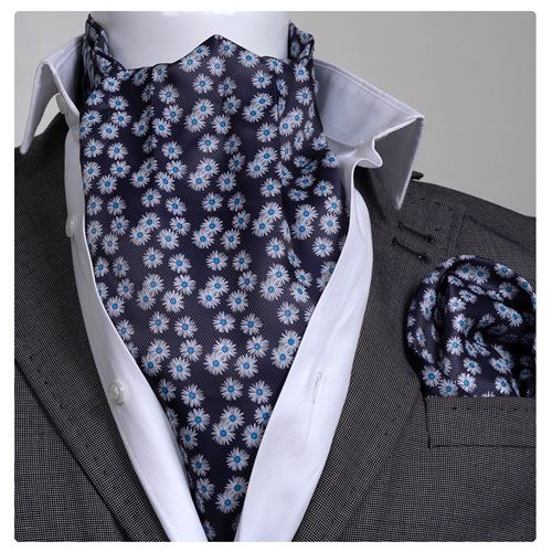 Navy White Daisy Ascot Hanky Set