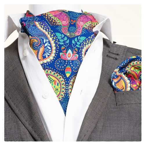 Colorful Paisley Designer on Blue Ascot Hanky Set