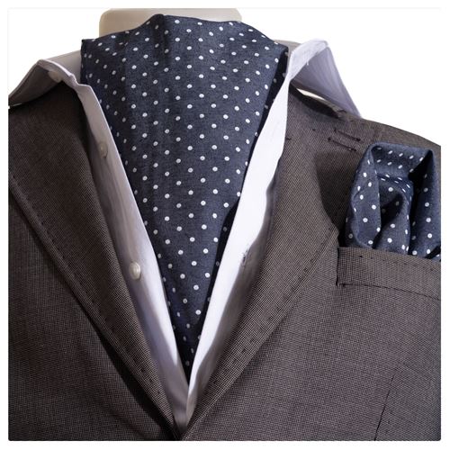 Indigo Blue and White Polka Dot Ascot Hanky Set