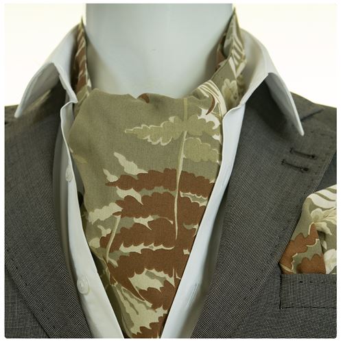 Khaki Brownish and Beige Printed Ascot Hanky Set
