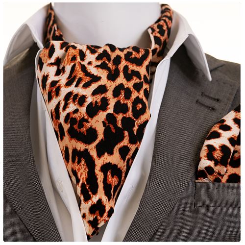 Brownish Beige and Black Leopard Ascot Hanky Set