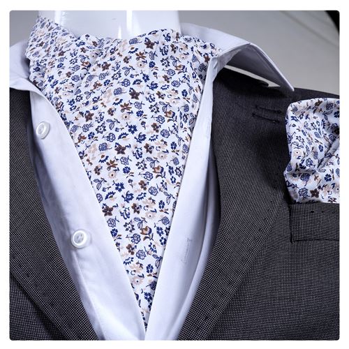 Blue and Brown Floral Ascot Hanky Set