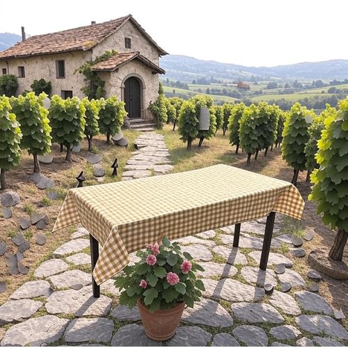 Mustard White Gingham 120 cm table cover