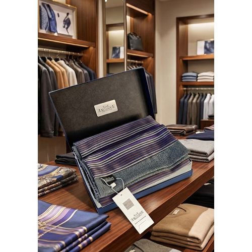 Lilac Coffee Beige Mens Scarf with PU Leather Gift Box