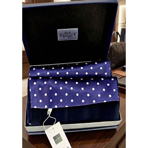 Blue and White Polka Dot Mens Scarf with PU Leather Gift Box