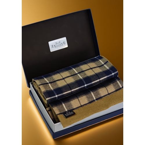 Navy Beige Designer Mens Scarf with PU Leather Gift Box