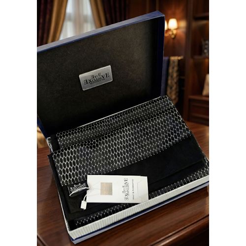 Gray Black Honeycomb Mens Scarf with PU Leather Gift Box