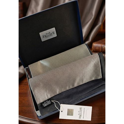 Silver Black Jacquard Mens Scarf with PU Leather Gift Box
