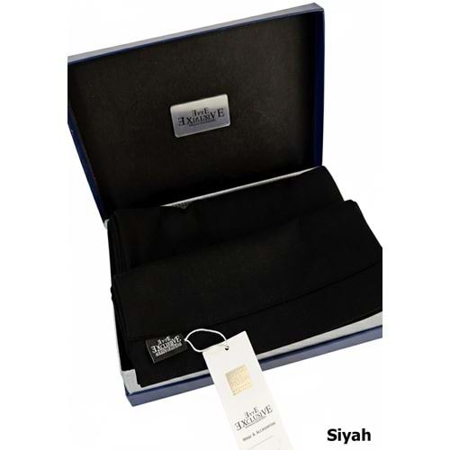 Black Solid Mens Scarf with PU Leather Gift Box