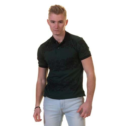Green Black Floral Polo Shirt