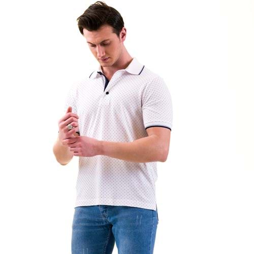 Blue Polka Dot on White Men's Polo Shirt