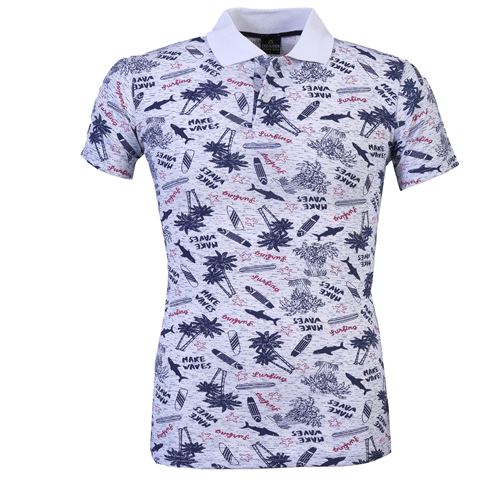 White and Deep Blue Hawaiian Designer Men's Polo Shirt