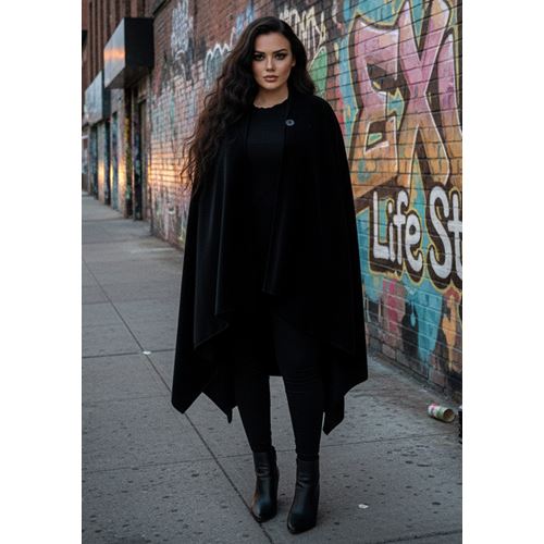 Black Polar Fleece Unisex Ethnic Camper Poncho