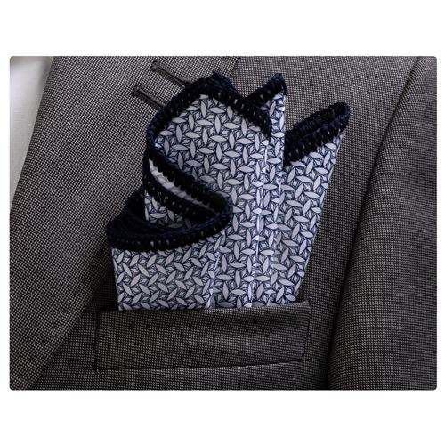 Blue Signature Border Pocket Square