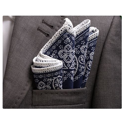 Blue Designer Signature Border Pocket Square