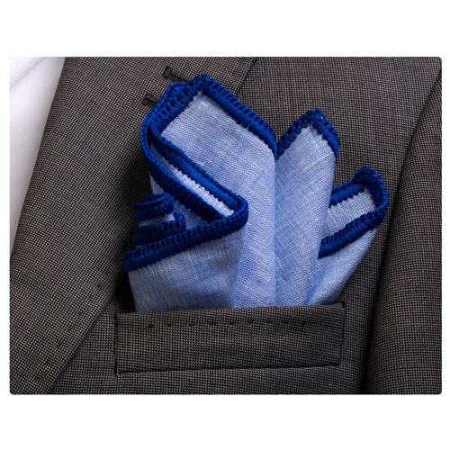Blue Linen Signature Border Pocket Square
