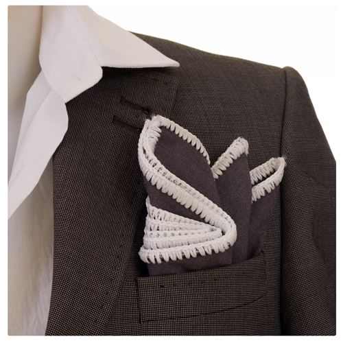 Gray Woven Linen Signature Border Pocket Square