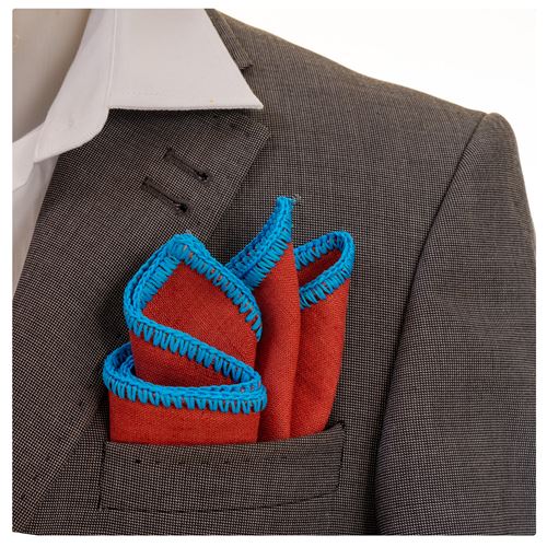 Redish Natural Linen Handmade Signature Border Pocket Square