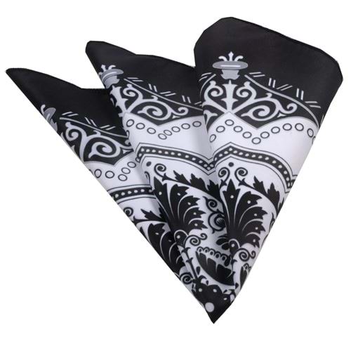 Siyah Özel Kesim Desen Baskı Yaka Cep Mendili